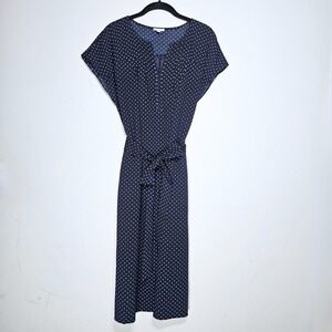 Talbots Womens Plus Size 16 Navy Blue Polka‎ Dot Shift Lined Dress Coastal